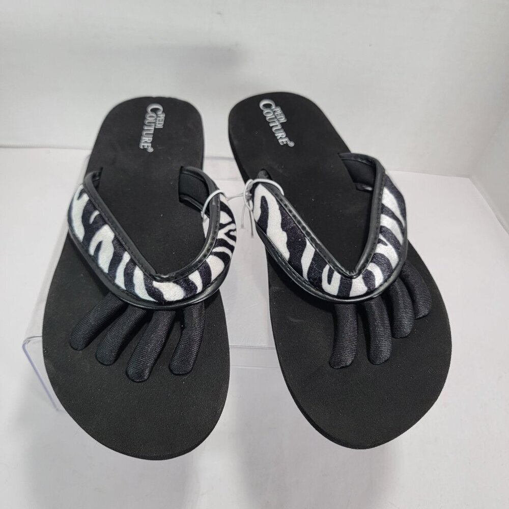 Pedi Couture Womens Pedicure Sandals Flip Flops Self Care‎ Spa Shoes Black Zebra